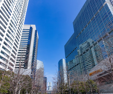 Shinagawa skyscrapers towering in the blue sky (Shinagawa Intercity)のeditorial素材