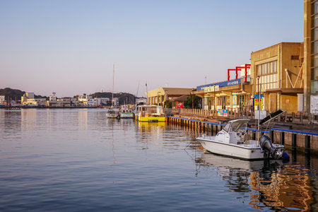 Dawn near guest berth at "Minga-Mishe Sea Station" adjacent to the direct production center "Ouarri Marche"のeditorial素材