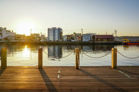 Dawn near guest berth at "Minga-Mishe Sea Station" adjacent to the direct production center "Ouarri Marche"のeditorial素材