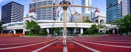 Buildings under development from Takeshiba Wharf Park along Tokyo Bay to Hamamatsucho Station...