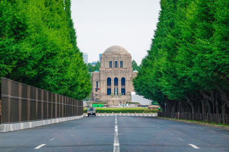 Ginkgo trees in front of Jingu Gaien and Painting Museumのeditorial素材