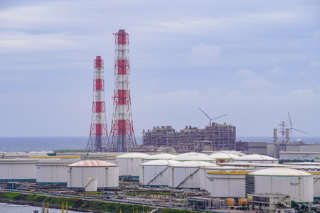 A bird's-eye view of the Kashima Coastal Industrial Zone from the Observation Tower of Minato Park (Kamisu City, Ibaraki Prefecture) (Thermal Power Plant)のeditorial素材