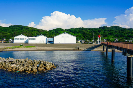 Sightseeing Bridge Nagi Bridge protruding into the Sea of Japan (Road Station Echigo Izumozaki Tenri no Sato)のeditorial素材