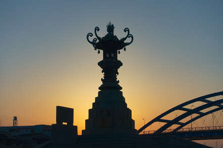 Sunset in the Seto Inland Sea Taye Lanterns in Sana and Park (Marugame City, Kagawa Prefecture)の写真素材