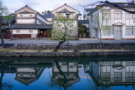 On a spring morning, the townscape of the quiet Kurashiki Bikan District (Kurashiki City, Okayama Prefecture)のeditorial素材