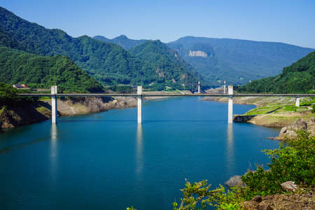 Yabba Ohashi Bridge over Lake Agatsuma at Yabba Dam (Naganohara Town, Gunma Prefecture)の写真素材