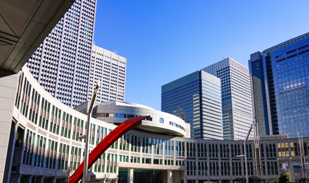 Tokyo Metropolitan Capitol Building with Shinjuku Skyscrapers in the Background (Shinjuku-ku, Tokyo)のeditorial素材