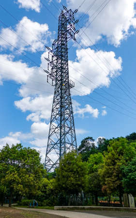 Transmission tower through high-voltage line (Kuji, Takatsu-ku, Kawasaki-shi, Kanagawa)の写真素材