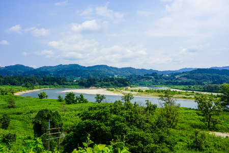 Shinano River meandering greatly near Ushigashima Ohashi Bridge (Kawaguchi-Ushigashima, Nagaoka...