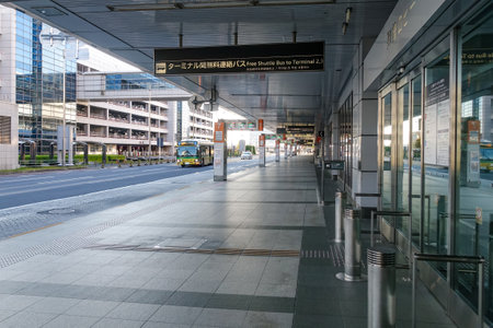 Haneda Airport (Tokyo International Airport bus stop in Ota-ku, Tokyo)のeditorial素材