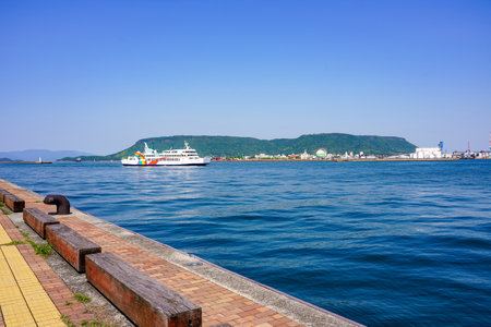 View of Yajima, also known as the Genpei Battle Old Battlefield from Sunport Takamatsuのeditorial素材
