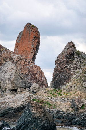 Minato's Tatejin Rock facing the Genkai Sea (Karatsu City, Saga)の写真素材