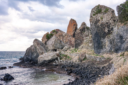 Minato's Tatejin Rock facing the Genkai Sea (Karatsu City, Saga)の写真素材