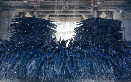 Rotating brush during a car washの写真素材