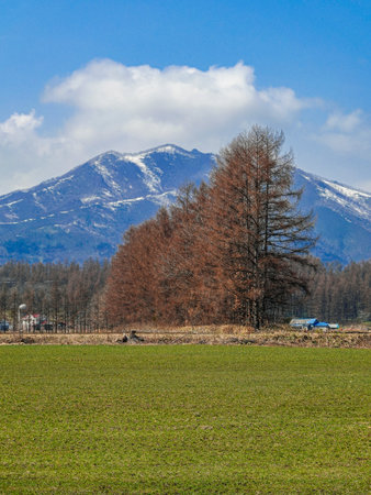 Silo Tokachi Plain to Hidaka Mountains (Memuro Town, Hokkaido)の写真素材
