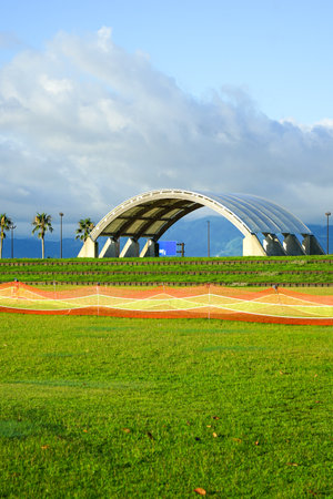 A refreshing summer morning at the spacious Marine Port Kagoshimaの写真素材