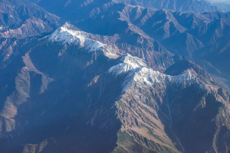 Aerial view of the Northern Alps Flight from Haneda Airport to Komatsu Airportの写真素材