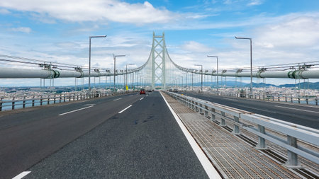 Crossing the sea on the Akashi Kaikyo Bridge (Awaji Island, Hyogo Prefecture)の写真素材