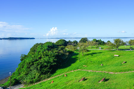 A clear autumn morning at Lake Hamana Service Area (Hamamatsu City, Shizuoka Prefecture)の写真素材