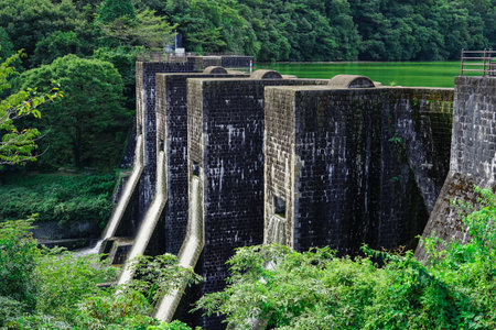 The grandeur and dignity of the castles of medieval Europe: Honen-ike Dam (Kanonji City, Kagawa Prefecture)の写真素材