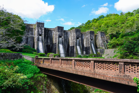 The grandeur and dignity of the castles of medieval Europe: Honen-ike Dam (Kanonji City, Kagawa Prefecture)の写真素材