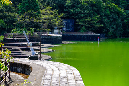 The grandeur and dignity of the castles of medieval Europe: Honen-ike Dam (Kanonji City, Kagawa Prefecture)の写真素材