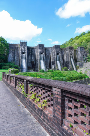 The grandeur and dignity of the castles of medieval Europe: Honen-ike Dam (Kanonji City, Kagawa Prefecture)の写真素材