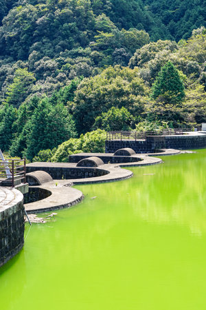 The grandeur and dignity of the castles of medieval Europe: Honen-ike Dam (Kanonji City, Kagawa Prefecture)の写真素材