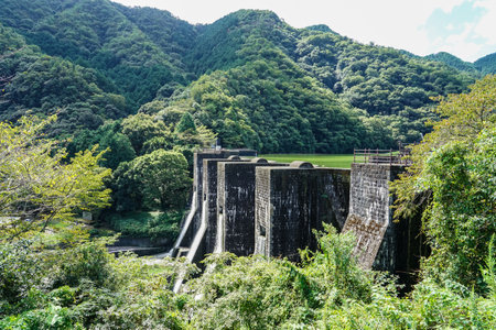 The grandeur and dignity of the castles of medieval Europe: Honen-ike Dam (Kanonji City, Kagawa Prefecture)の写真素材