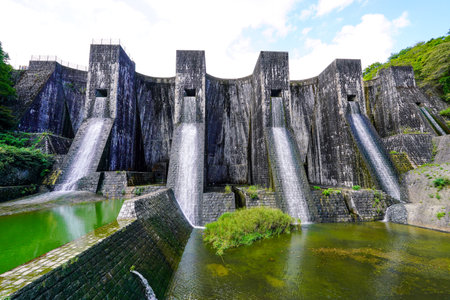 The grandeur and dignity of the castles of medieval Europe: Honen-ike Dam (Kanonji City, Kagawa Prefecture)の写真素材