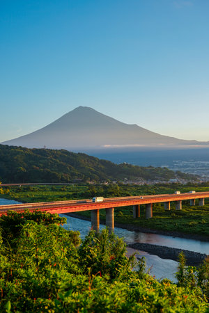 Mount Fuji on a clear autumn day from the Fujikawa Service Area (Fuji City, Shizuoka Prefecture)の写真素材