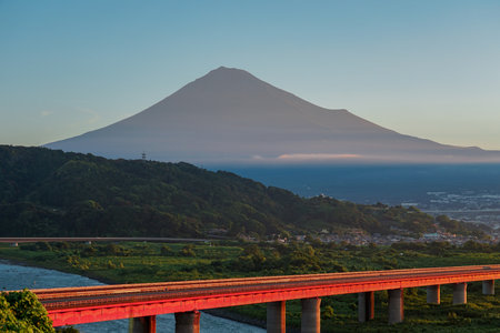 Mount Fuji on a clear autumn day from the Fujikawa Service Area (Fuji City, Shizuoka Prefecture)の写真素材