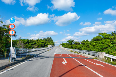 Kouri Bridge connecting the main island of Okinawa to Kouri Islandの写真素材