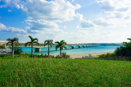 Kouri Bridge connects Kouri Island to the main island of Okinawaの写真素材