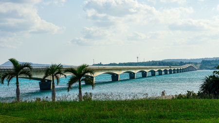 Kouri Bridge connects Kouri Island to the main island of Okinawaの写真素材