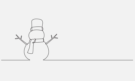 Continuous line snowman wearing hat in the snow, Minimalist style, Suitable for Christmas designs, Greeting cards and graphic decorations. Isolated vector design illustration on white background.のイラスト素材