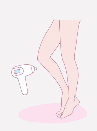 Beautiful female smooth legs. Laser and wax epilation. Hair removal. Beauty body care concept. Vector design illustration.のイラスト素材