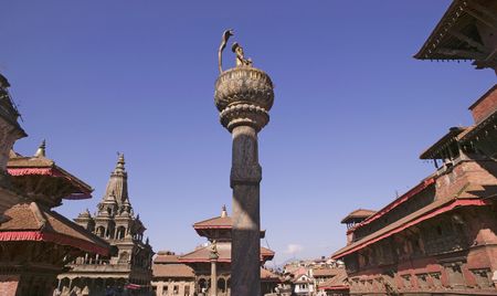 The King Yoganarendra Malla's Column in Patan Durbar Square.の写真素材