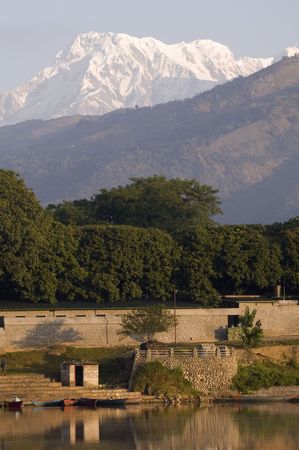 Mt. Annapurna South overlooked from Phewal Lake.の写真素材