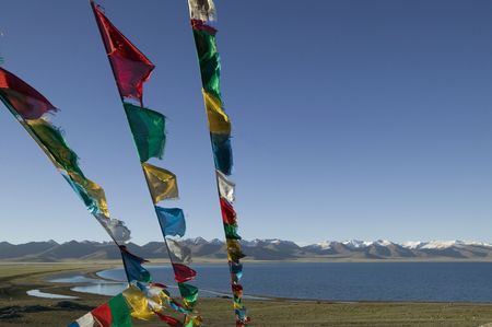 The prayer flags at Namtso Lake in Tibet.