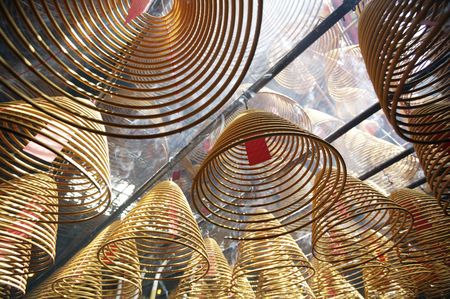 Incense in the Hollywood Road Temple of Hong Kong.の写真素材
