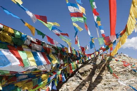 Tibetan prayer flags in the vicinity of Lhasa.のeditorial素材