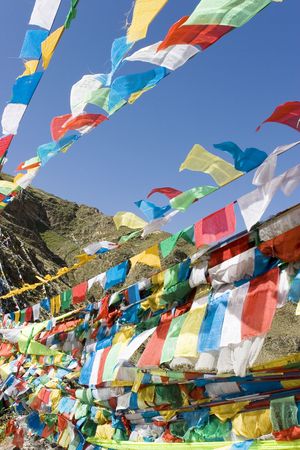 Tibetan prayer flags in the vicinity of Lhasa.のeditorial素材