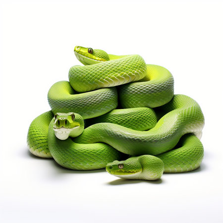 Green pit viper snake isolated on white backgroundの素材