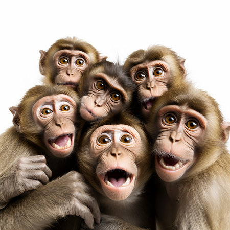 Group of monkeys in front of a white background (3d render)の素材