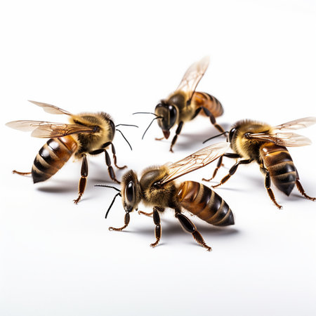 Honey bees isolated on white background. Honey bee (Apis mellifera)の素材
