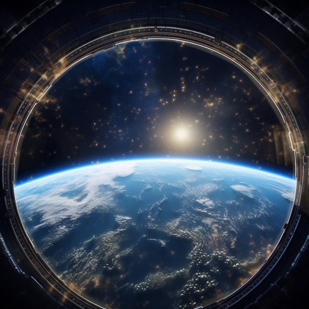 View of the planet Earth from space during a sunrise 3D renderingの素材