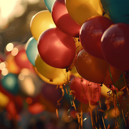 Colorful balloons with bokeh background, retro toned.の素材