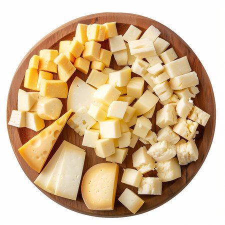 Cheese platter isolated on a white background. Top view.の素材