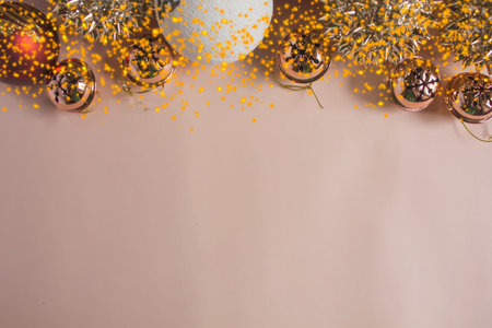 Christmas and New Year background. Festive decoration with copy space.の写真素材